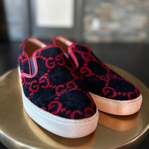 Mens Gucci velvet monogram slip on sneakers